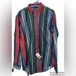 NAUTICA MEN'S STRIPED LONG SLEEVE SHIRT BLUE GREEN RED YELLOW SIZE M New